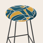 Teal Yellow Abstract Leaves Modern Artwork Stool Gallery Image 2