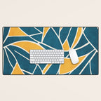 Teal Yellow Abstract Leaves Modern Artwork Desk Mat Gallery Image 1