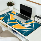 Teal Yellow Abstract Leaves Modern Artwork Desk Mat Gallery Image 2