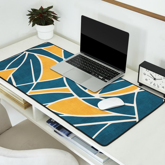 Teal Yellow Abstract Leaves Modern Artwork Desk Mat Gallery Image 2