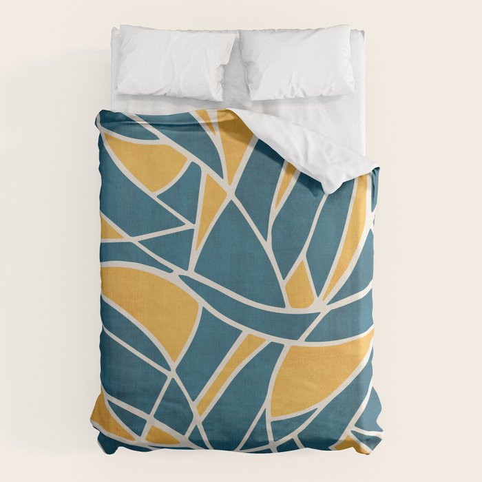 Teal Yellow Abstract Leaves Modern Artwork Duvet Cover Gallery Image 1