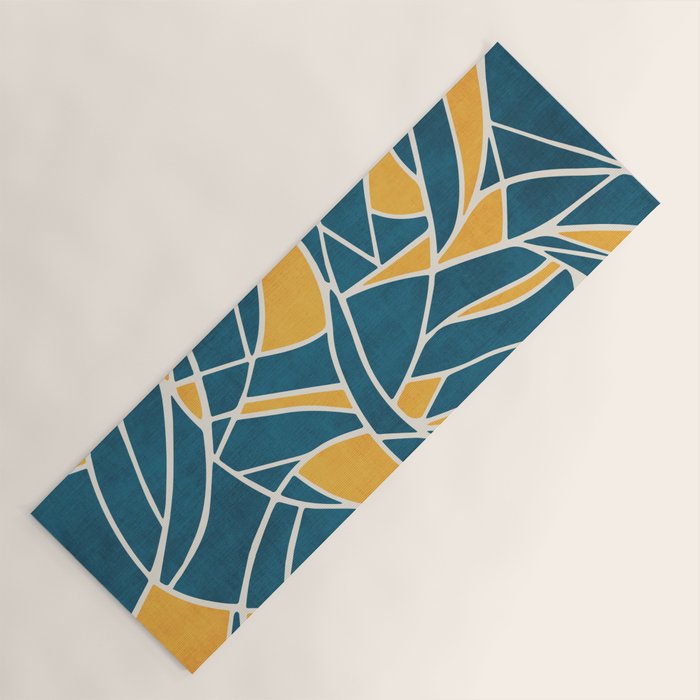 Teal Yellow Abstract Leaves Modern Artwork Yoga Mat Gallery Image 1