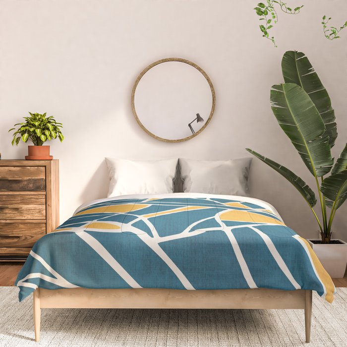 Teal Yellow Abstract Leaves Modern Artwork Comforter Gallery Image 3