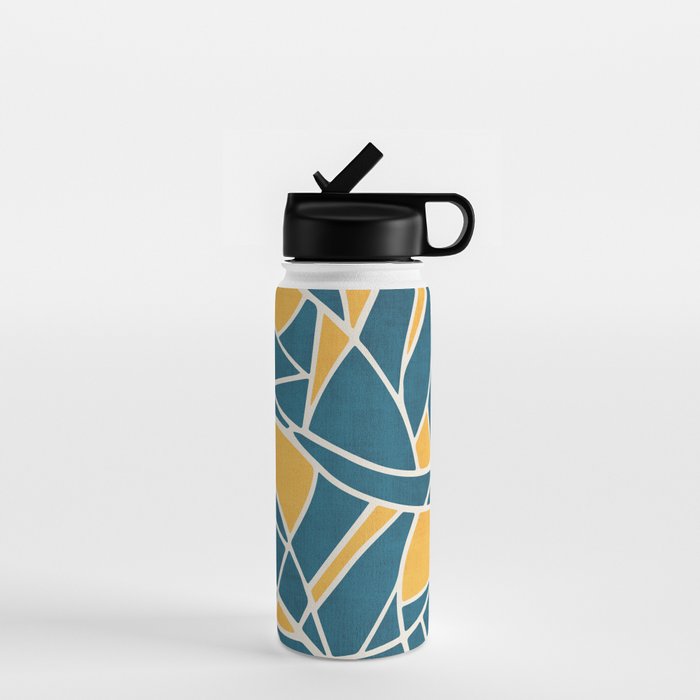 Teal Yellow Abstract Leaves Modern Artwork Water Bottle Gallery Image 1
