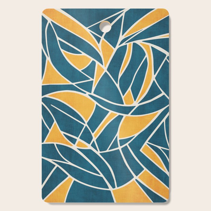Teal Yellow Abstract Leaves Modern Artwork Cutting Board Gallery Image 1