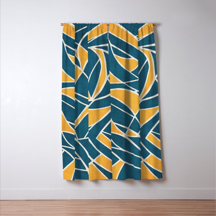 Teal Yellow Abstract Leaves Modern Artwork Window Curtain Gallery Image 3