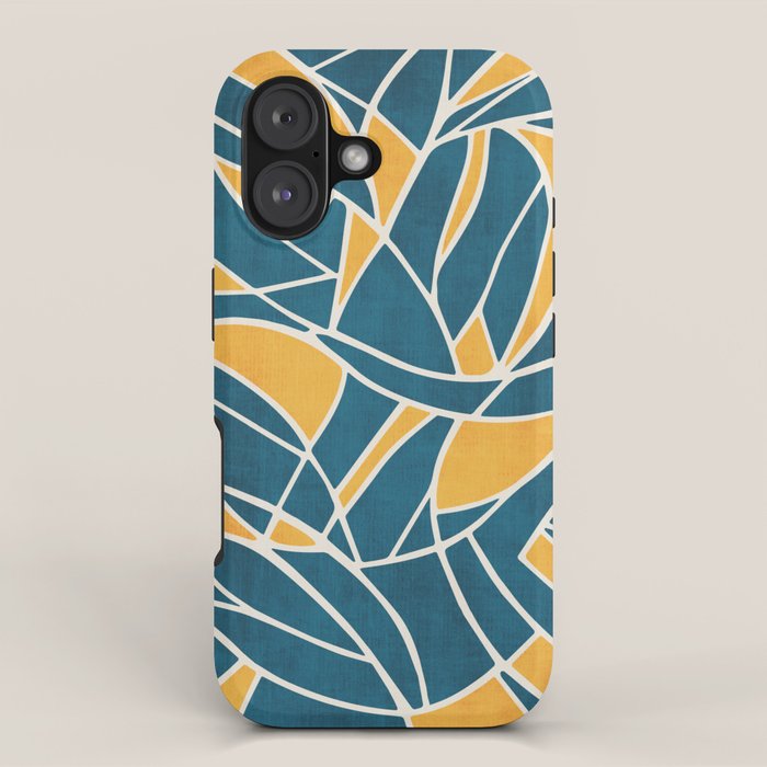 Teal Yellow Abstract Leaves Modern Artwork iPhone Case Gallery Image 1