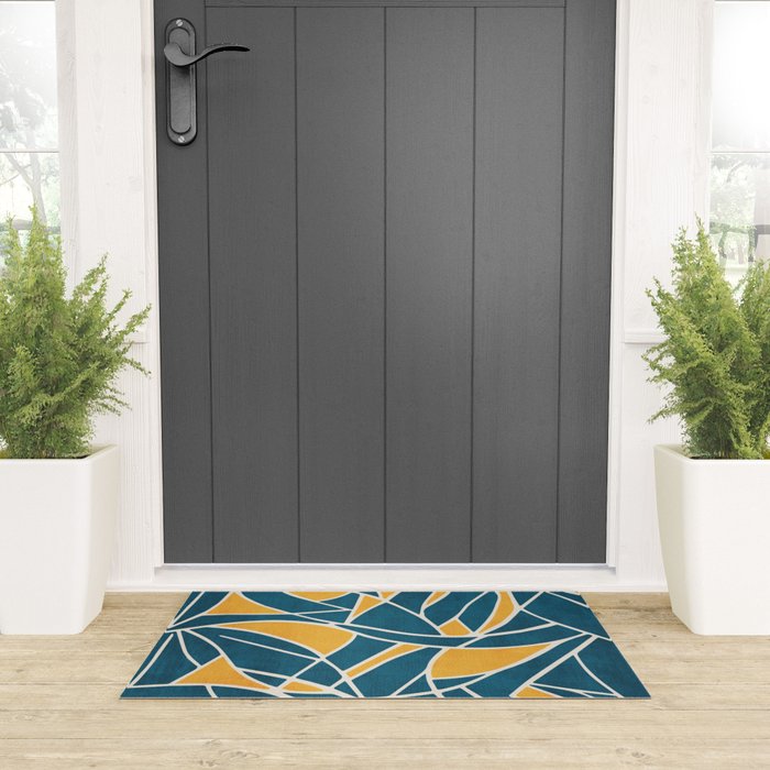 Teal Yellow Abstract Leaves Modern Artwork Welcome Mat Gallery Image 3