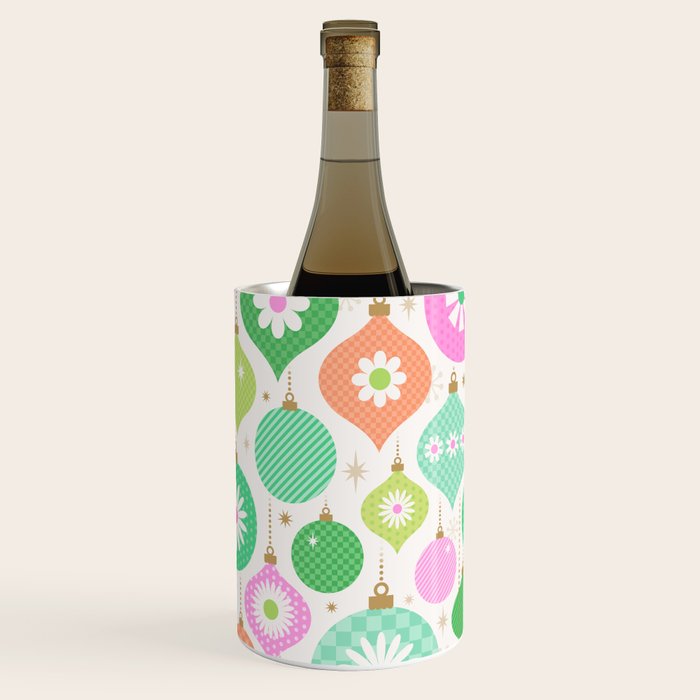 Happy Holidays Retro Ornaments - Pink & Green Wine Chiller Gallery Image 1