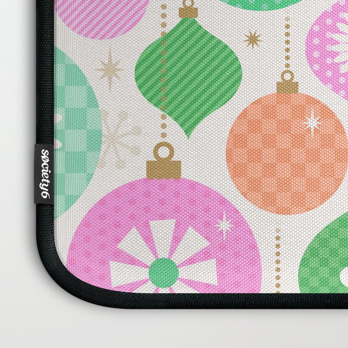 Happy Holidays Retro Ornaments - Pink & Green Laptop Sleeve Gallery Image 3