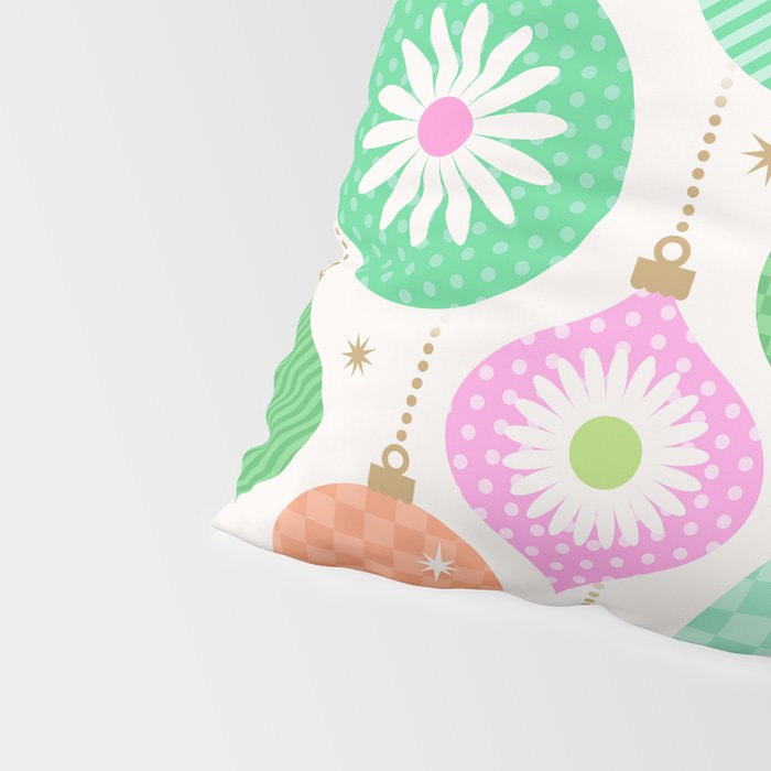 Happy Holidays Retro Ornaments - Pink & Green Pillow Sham Gallery Image 4