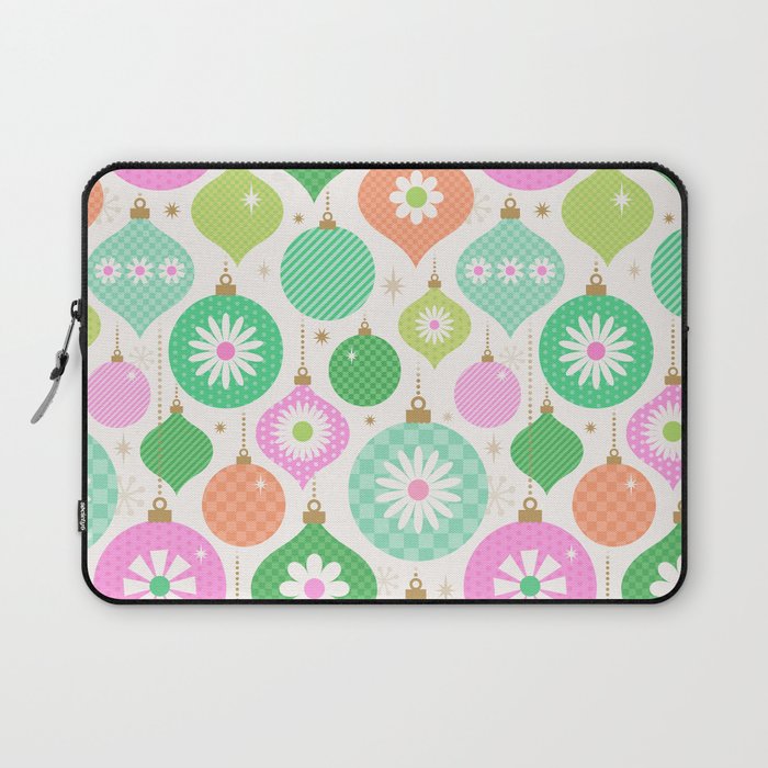 Happy Holidays Retro Ornaments - Pink & Green Laptop Sleeve Gallery Image 1