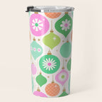 Happy Holidays Retro Ornaments - Pink & Green Travel Mug Gallery Image 3