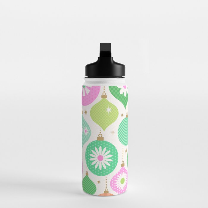 Happy Holidays Retro Ornaments - Pink & Green Water Bottle Gallery Image 3