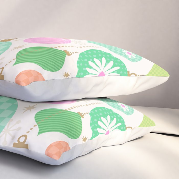 Happy Holidays Retro Ornaments - Pink & Green Pillow Sham Gallery Image 3