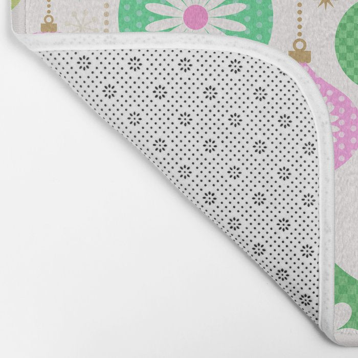 Happy Holidays Retro Ornaments - Pink & Green Bath Mat Gallery Image 2