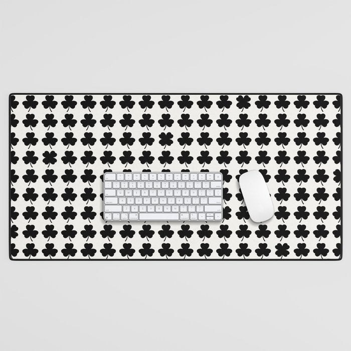 Clovers I Black and White Botanical Pattern Desk Mat Gallery Image 1