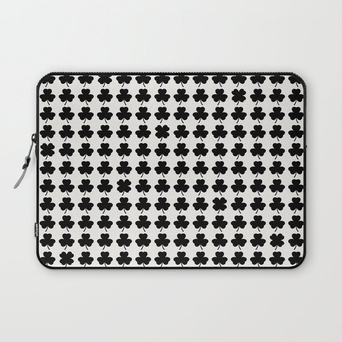 Clovers I Black and White Botanical Pattern Laptop Sleeve Gallery Image 1