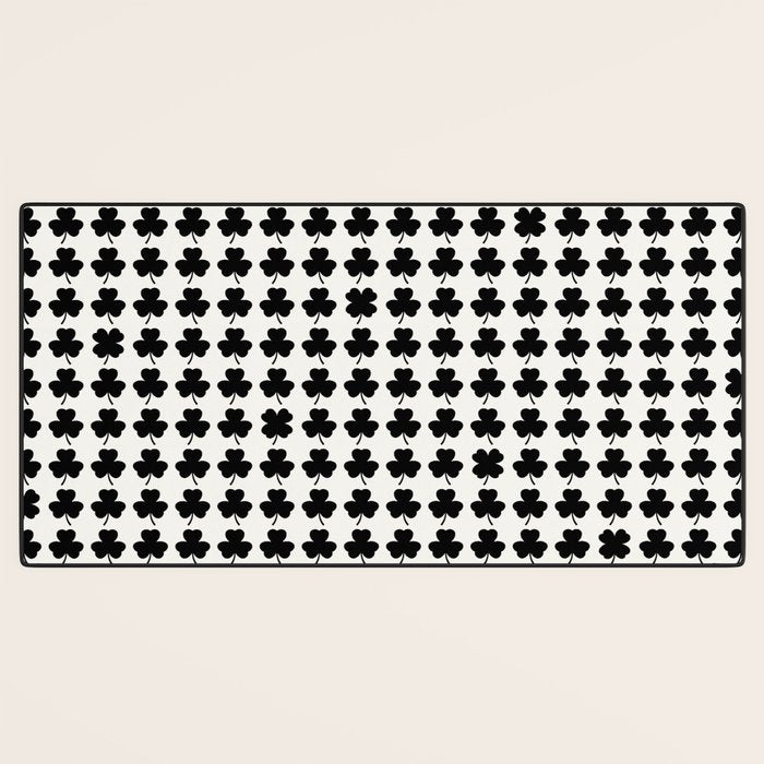 Clovers I Black and White Botanical Pattern Desk Mat Gallery Image 3