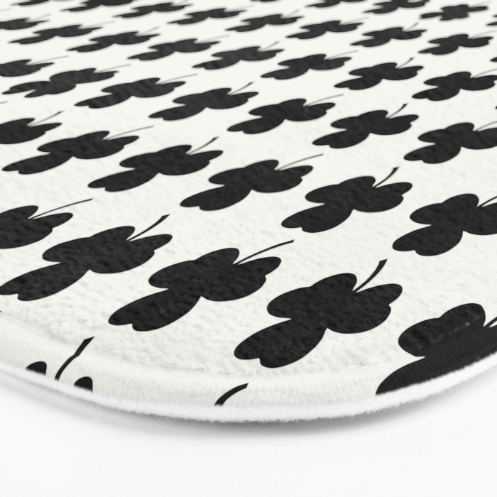 Clovers I Black and White Botanical Pattern Bath Mat Gallery Image 3