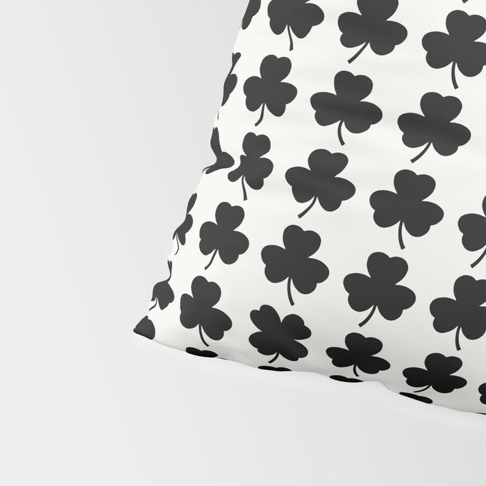 Clovers I Black and White Botanical Pattern Pillow Sham Gallery Image 4