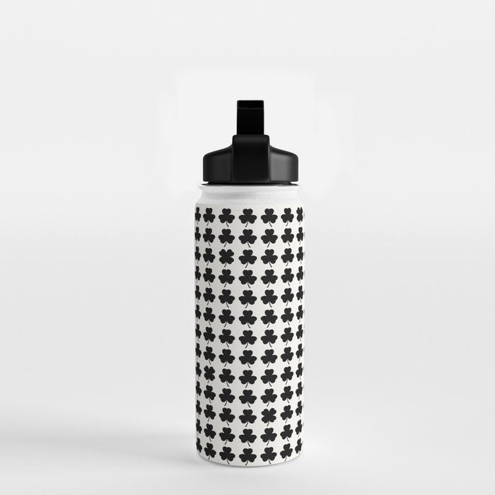 Clovers I Black and White Botanical Pattern Water Bottle Gallery Image 2