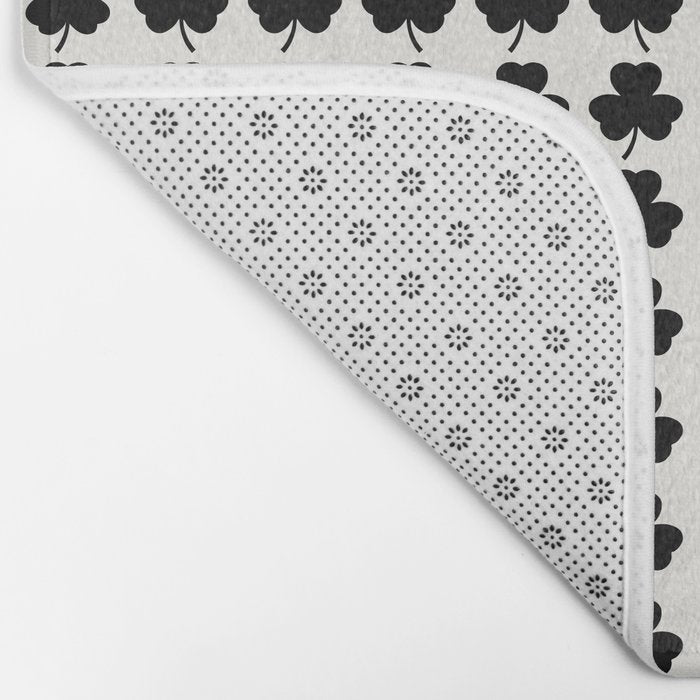 Clovers I Black and White Botanical Pattern Bath Mat Gallery Image 2