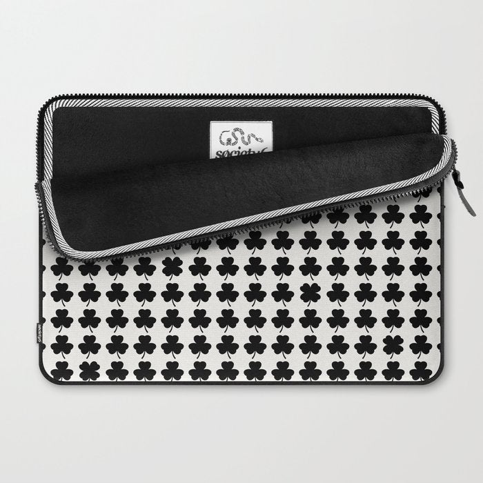 Clovers I Black and White Botanical Pattern Laptop Sleeve Gallery Image 2
