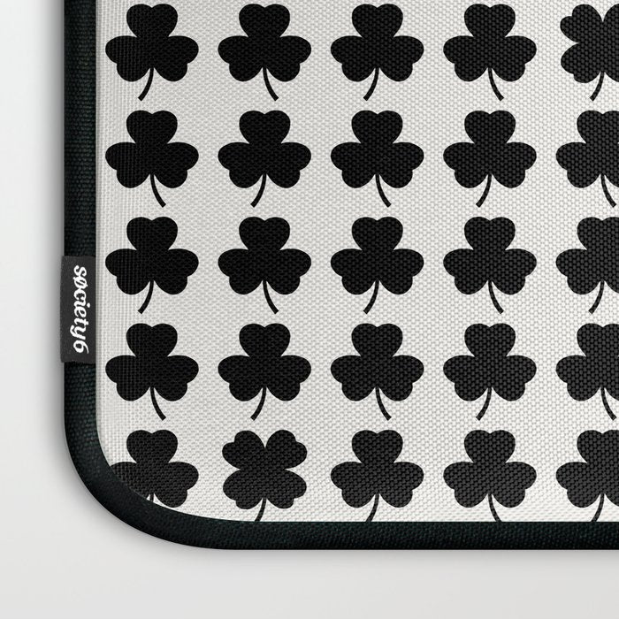 Clovers I Black and White Botanical Pattern Laptop Sleeve Gallery Image 3