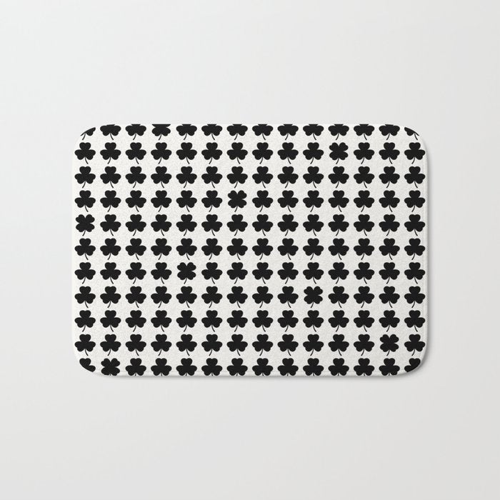 Clovers I Black and White Botanical Pattern Bath Mat Gallery Image 1