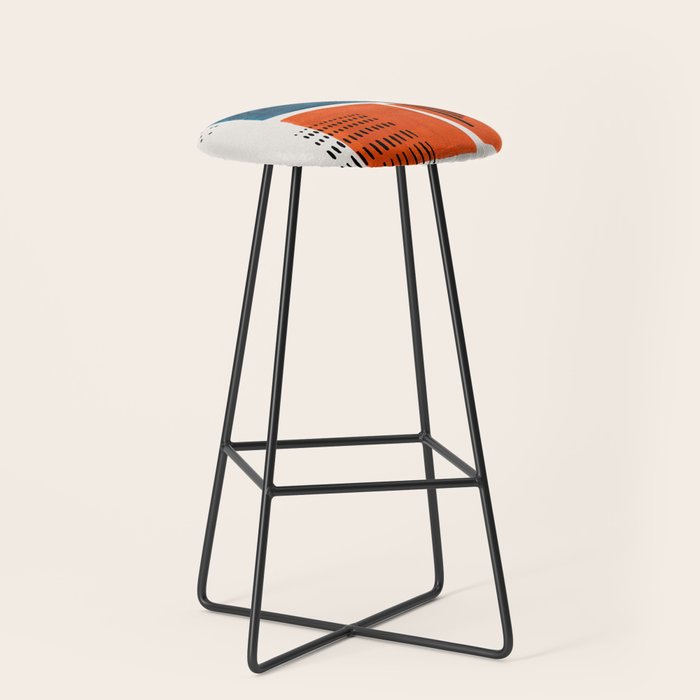 Burnt Orange Jewel Teal Blue Mid Century Modern Funky Colorful Shapes Patterns by Ejaaz Haniff Stool Gallery Image 1