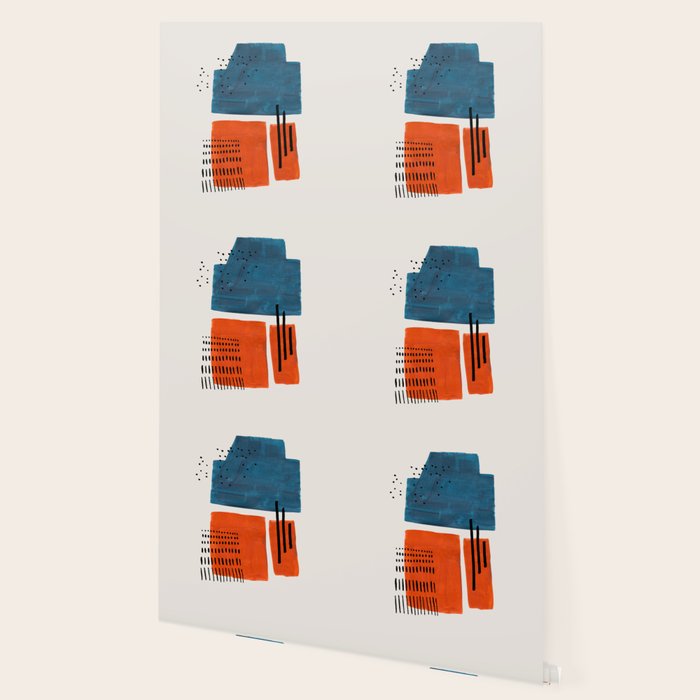 Burnt Orange Jewel Teal Blue Mid Century Modern Funky Colorful Shapes Patterns by Ejaaz Haniff Wallpaper Gallery Image 2