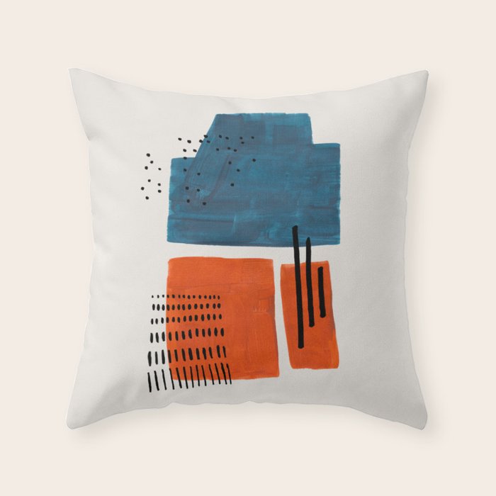 Burnt Orange Jewel Teal Blue Mid Century Modern Funky Colorful Shapes Patterns by Ejaaz Haniff Throw Pillow Gallery Image 1