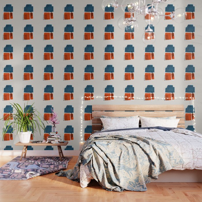 Burnt Orange Jewel Teal Blue Mid Century Modern Funky Colorful Shapes Patterns by Ejaaz Haniff Wallpaper Gallery Image 3