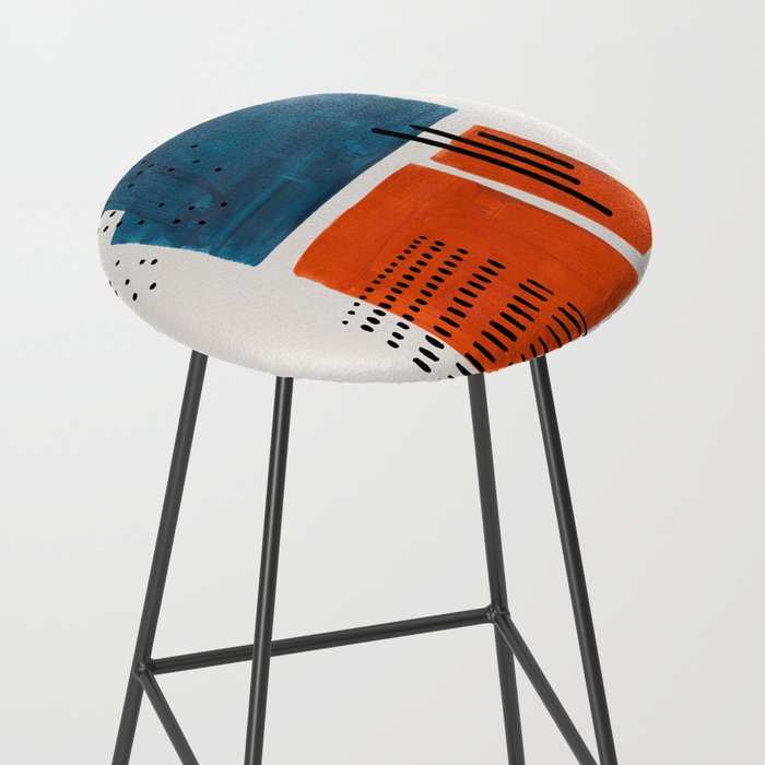 Burnt Orange Jewel Teal Blue Mid Century Modern Funky Colorful Shapes Patterns by Ejaaz Haniff Stool Gallery Image 2