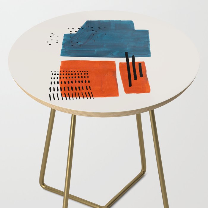 Burnt Orange Jewel Teal Blue Mid Century Modern Funky Colorful Shapes Patterns by Ejaaz Haniff Side Table Gallery Image 2