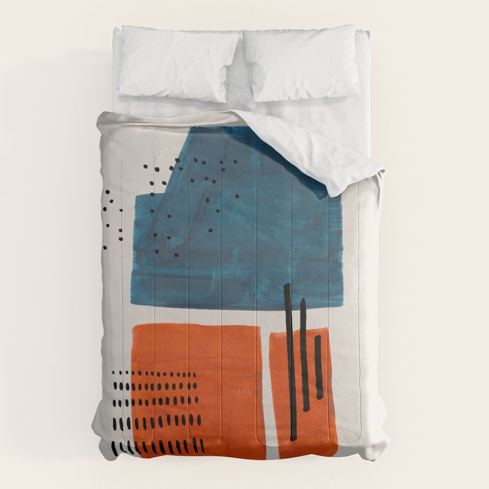 Burnt Orange Jewel Teal Blue Mid Century Modern Funky Colorful Shapes Patterns by Ejaaz Haniff Comforter Gallery Image 6