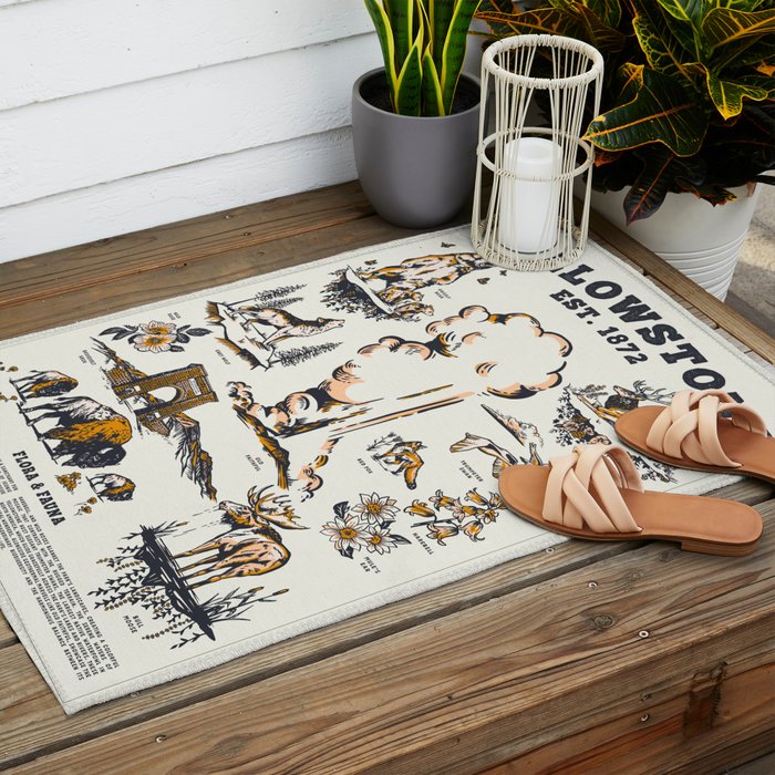 Yellowstone National Park Flora & Fauna Vintage Travel Poster Outdoor Rug Gallery Image 2