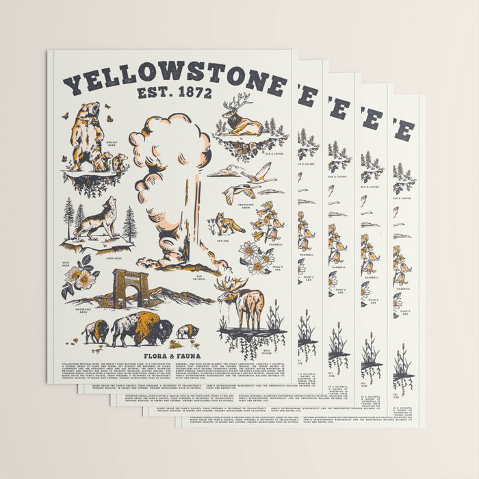 Yellowstone National Park Flora & Fauna Vintage Travel Poster Wrapping Paper Gallery Image 3