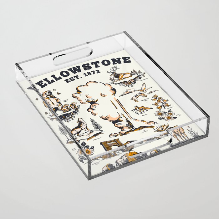 Yellowstone National Park Flora & Fauna Vintage Travel Poster Acrylic Tray Gallery Image 1