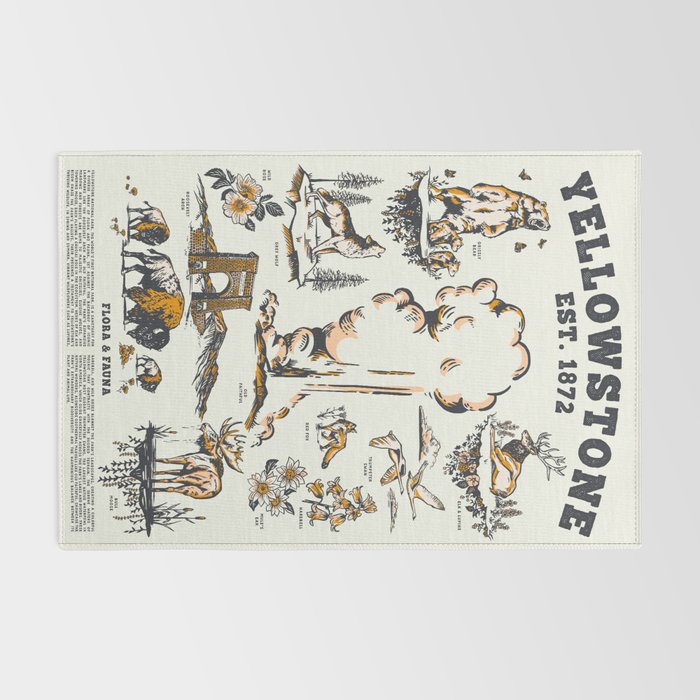 Yellowstone National Park Flora & Fauna Vintage Travel Poster Rug Gallery Image 2