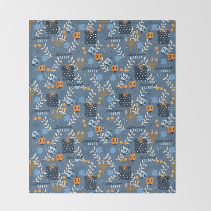 Love and Light Blue Hanukkah Throw Blanket Gallery Image 2
