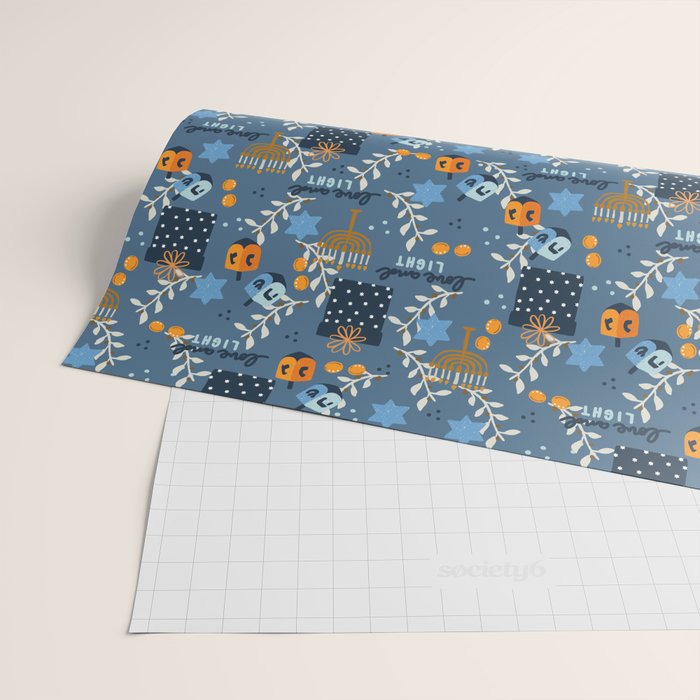 Love and Light Blue Hanukkah Wrapping Paper Gallery Image 2