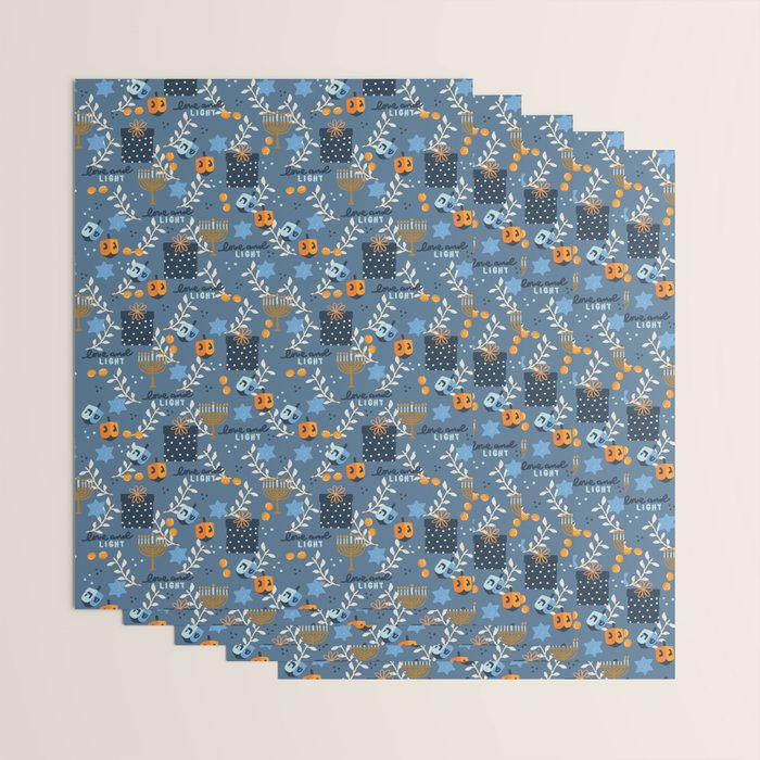 Love and Light Blue Hanukkah Wrapping Paper Gallery Image 3