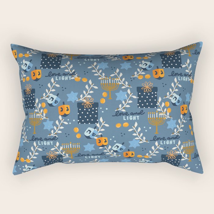 Love and Light Blue Hanukkah Rectangular Pillow Gallery Image 2