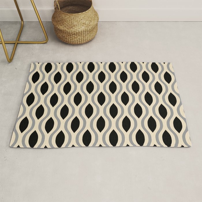 Retro Ogee Pattern 446 Black Beige and Gray Rug Gallery Image 1