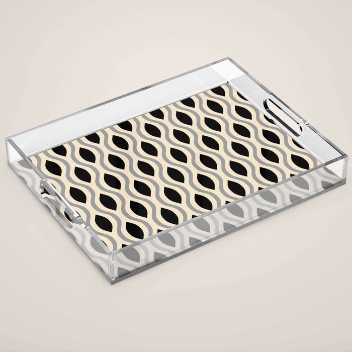 Retro Ogee Pattern 446 Black Beige and Gray Acrylic Tray Gallery Image 1