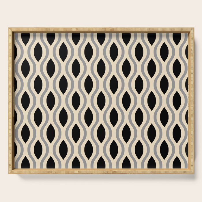 Retro Ogee Pattern 446 Black Beige and Gray Serving Tray Gallery Image 1