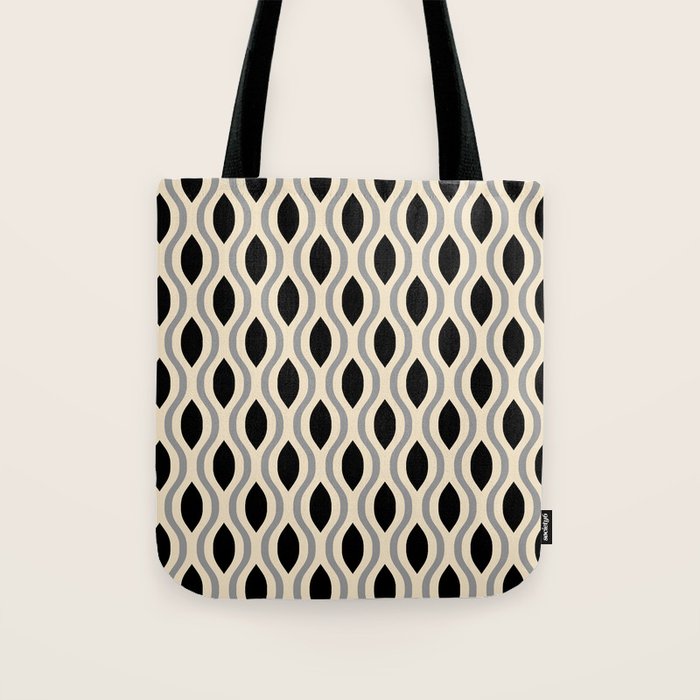 Retro Ogee Pattern 446 Black Beige and Gray Tote Bag Gallery Image 1