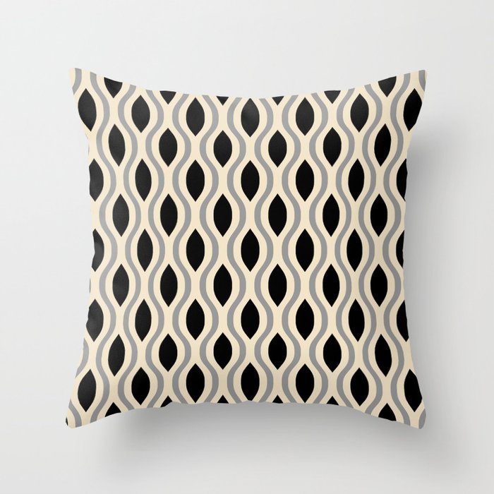 Retro Ogee Pattern 446 Black Beige and Gray Throw Pillow Gallery Image 6